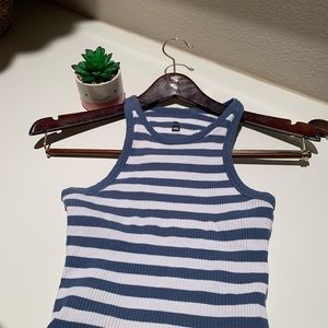blue and white stripped crop top